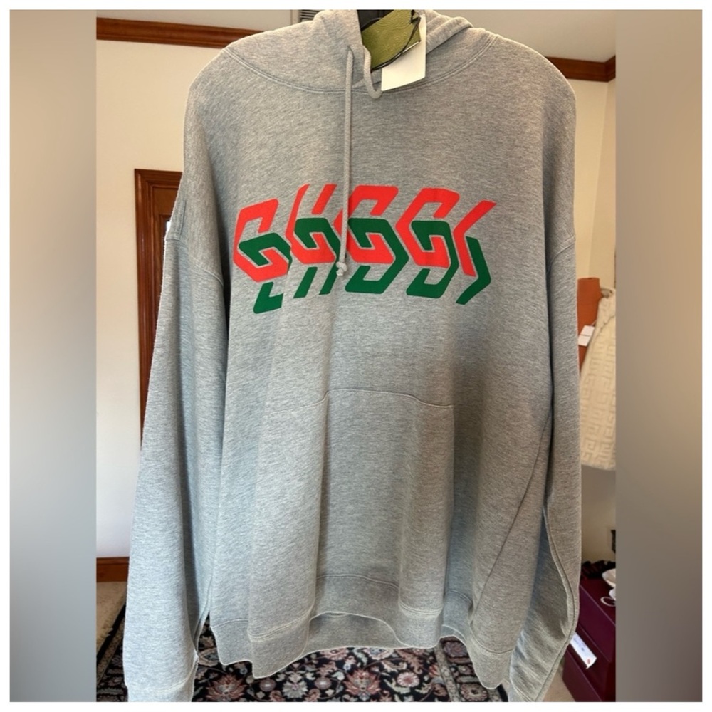 Gucci chain, print jersey, cotton hoodie, size XXL made in Italy - Picture 2 of 5